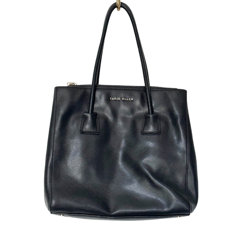 Karen Millen Leather Tote Shoulder Bag Purse Black